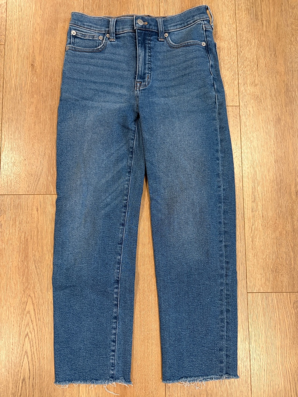J.Crew Stovepipe Jeans 25P Petite High Rise Raw Hem Straight Leg